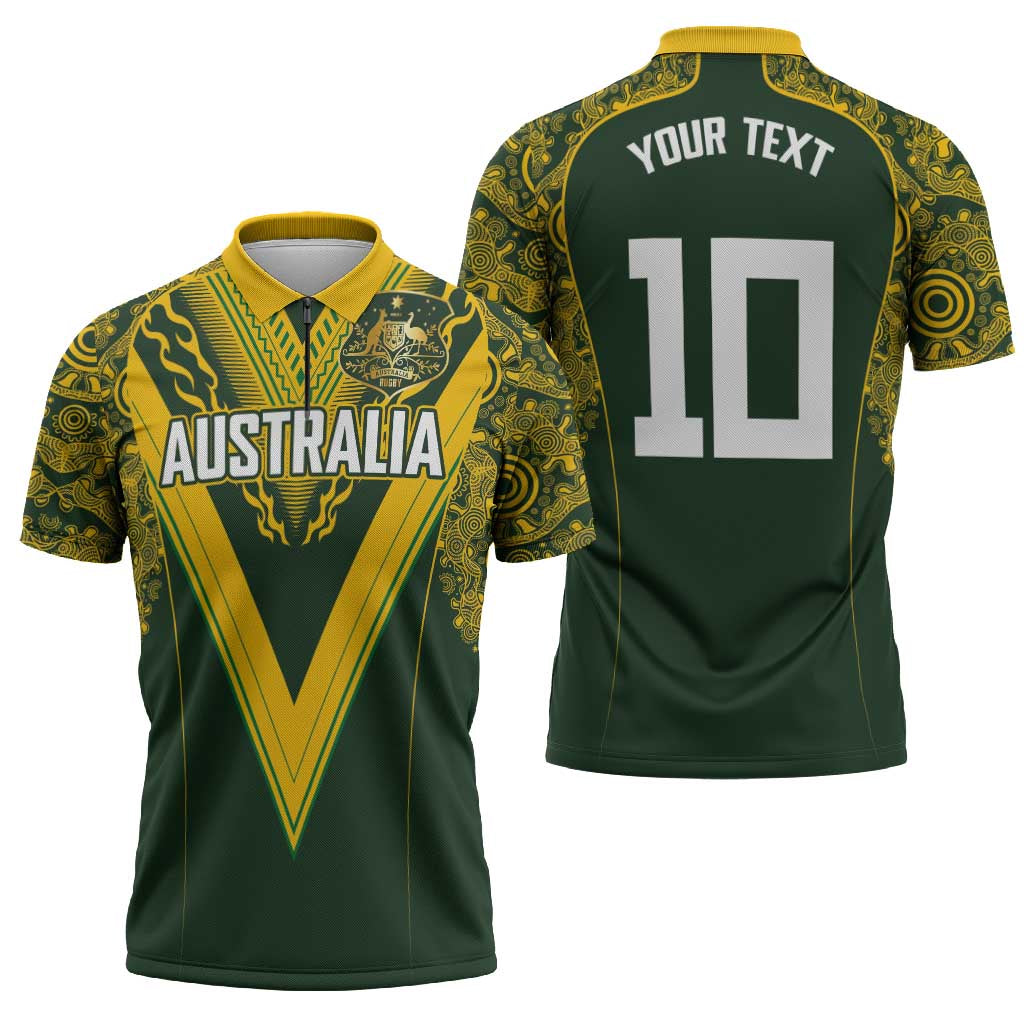Australia Rugby Custom Zipper Polo Shirt Aboriginal Art Sporty Style - Polynesian Pride