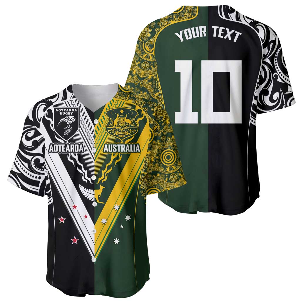 Aotearoa Australia Rugby Custom Baseball Jersey Maori and Aboriginal Art Sporty Style - Polynesian Pride