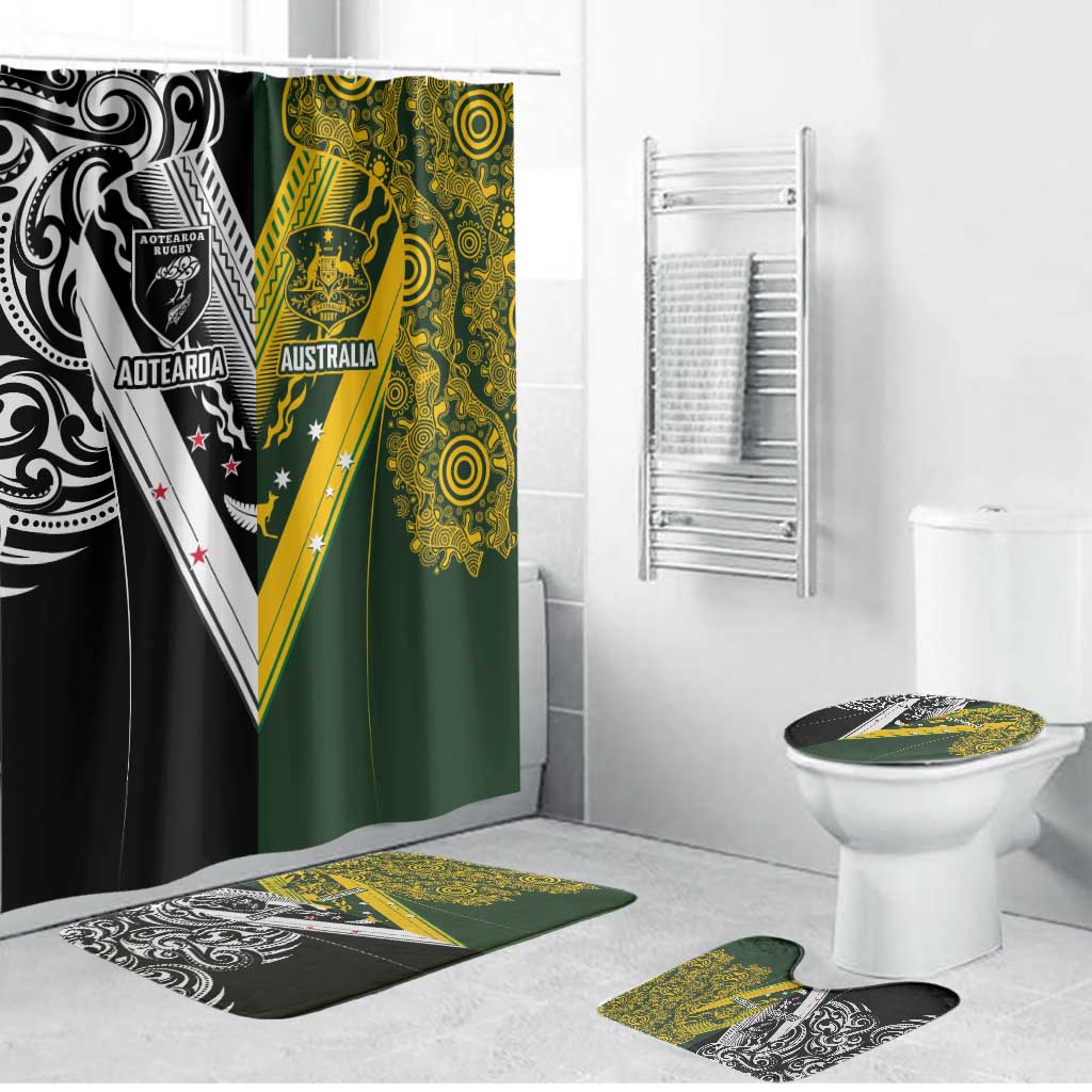 Aotearoa Australia Rugby Bathroom Set Maori and Aboriginal Art Sporty Style - Polynesian Pride