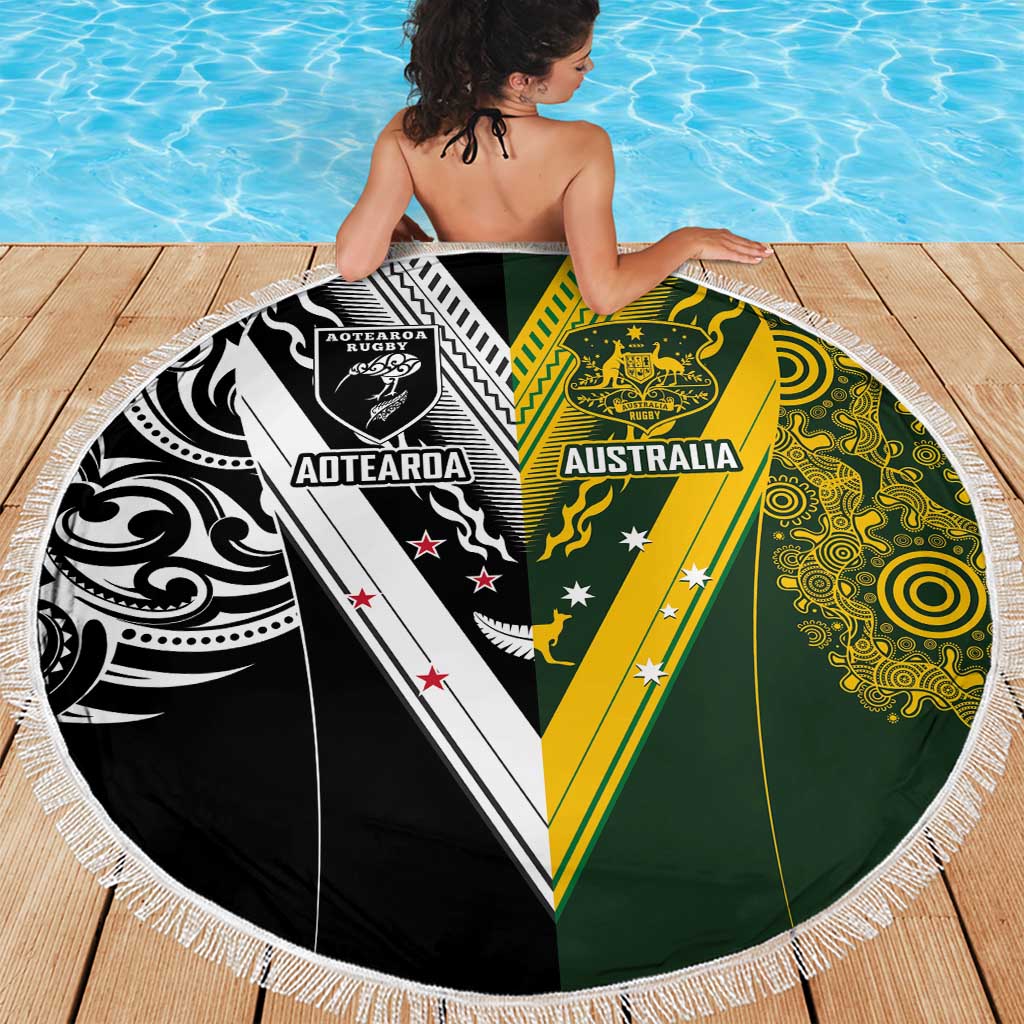 Aotearoa Australia Rugby Beach Blanket Maori and Aboriginal Art Sporty Style - Polynesian Pride