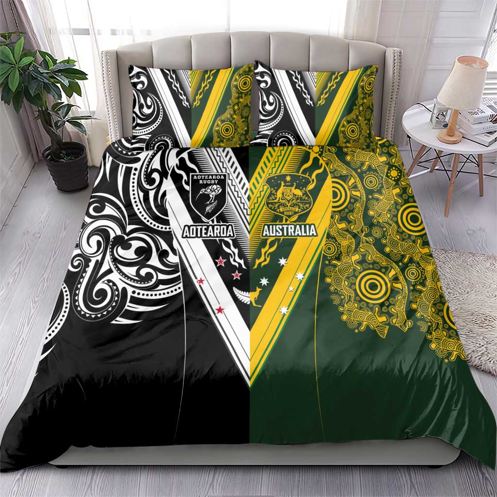 Aotearoa Australia Rugby Bedding Set Maori and Aboriginal Art Sporty Style - Polynesian Pride