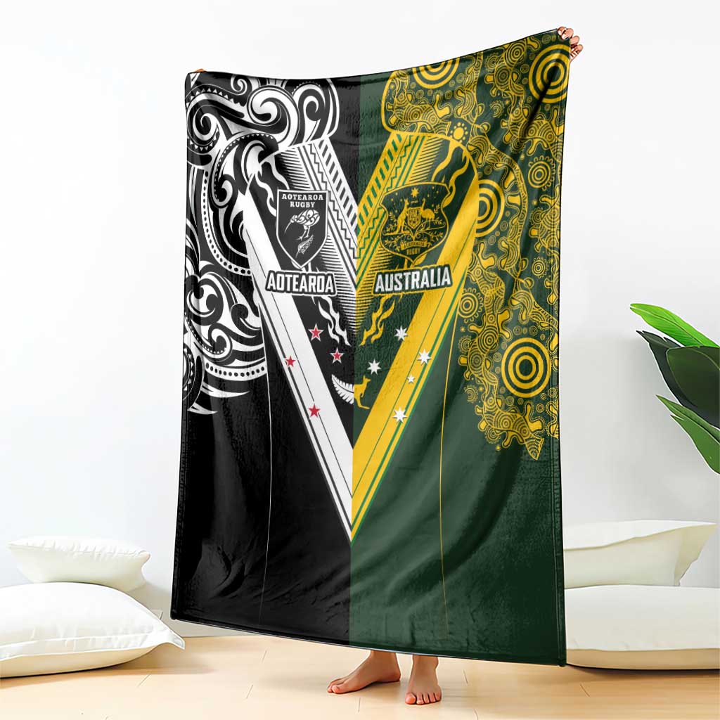Aotearoa Australia Rugby Blanket Maori and Aboriginal Art Sporty Style - Polynesian Pride