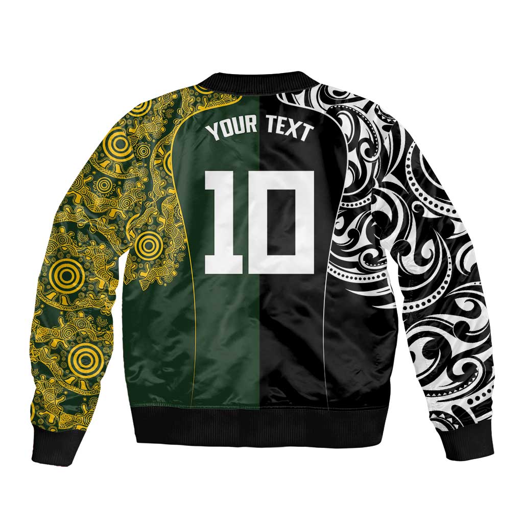 Aotearoa Australia Rugby Custom Bomber Jacket Maori and Aboriginal Art Sporty Style - Polynesian Pride