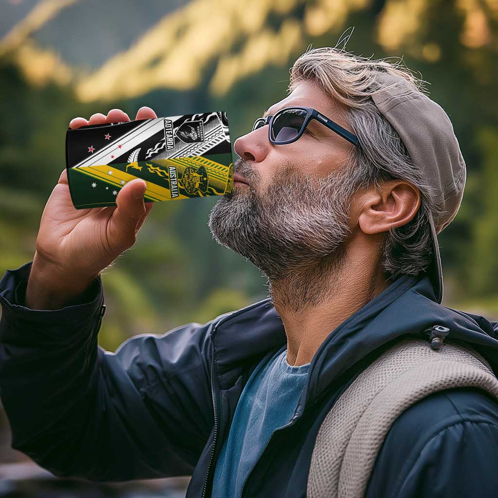 Aotearoa Australia Rugby Custom 4 in 1 Can Cooler Tumbler Maori and Aboriginal Art Sporty Style - Polynesian Pride