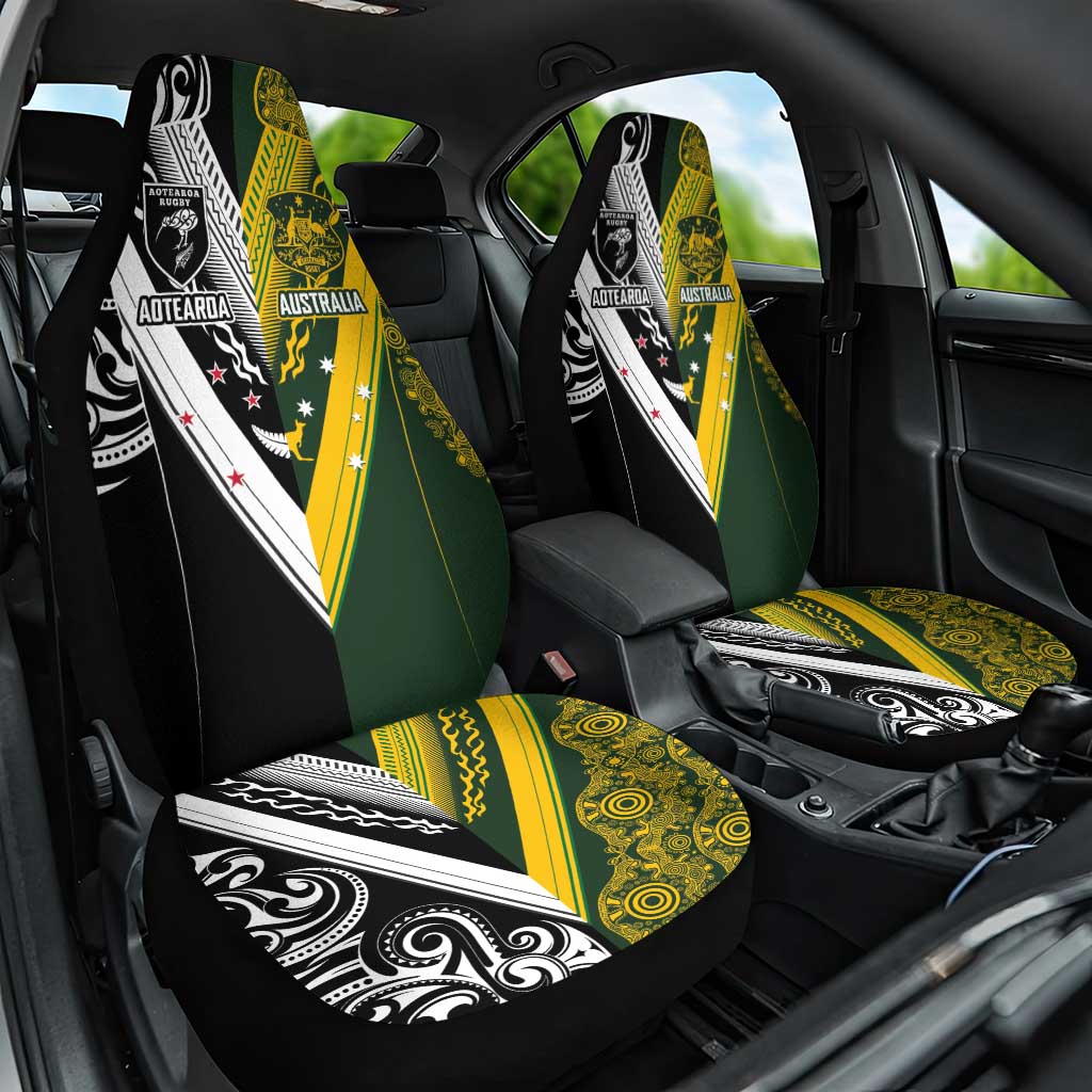 Aotearoa Australia Rugby Car Seat Cover Maori and Aboriginal Art Sporty Style - Polynesian Pride