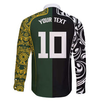 Aotearoa Australia Rugby Custom Family Matching Off Shoulder Maxi Dress and Hawaiian Shirt Maori and Aboriginal Art Sporty Style - Polynesian Pride