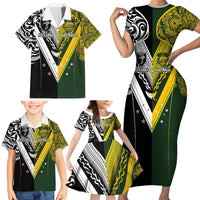 Aotearoa Australia Rugby Custom Family Matching Short Sleeve Bodycon Dress and Hawaiian Shirt Maori and Aboriginal Art Sporty Style - Polynesian Pride