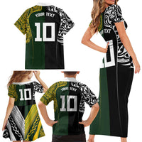 Aotearoa Australia Rugby Custom Family Matching Short Sleeve Bodycon Dress and Hawaiian Shirt Maori and Aboriginal Art Sporty Style - Polynesian Pride