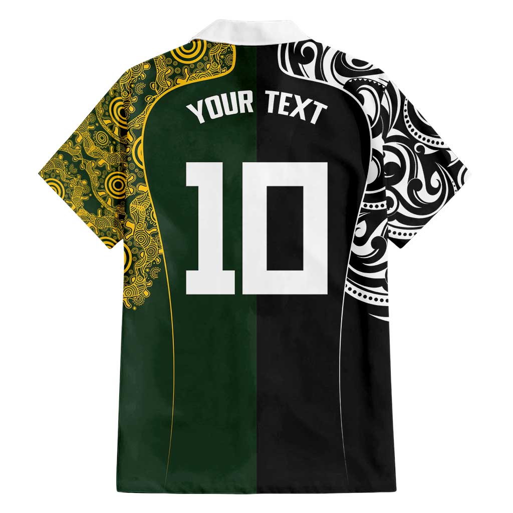 Aotearoa Australia Rugby Custom Family Matching Short Sleeve Bodycon Dress and Hawaiian Shirt Maori and Aboriginal Art Sporty Style - Polynesian Pride