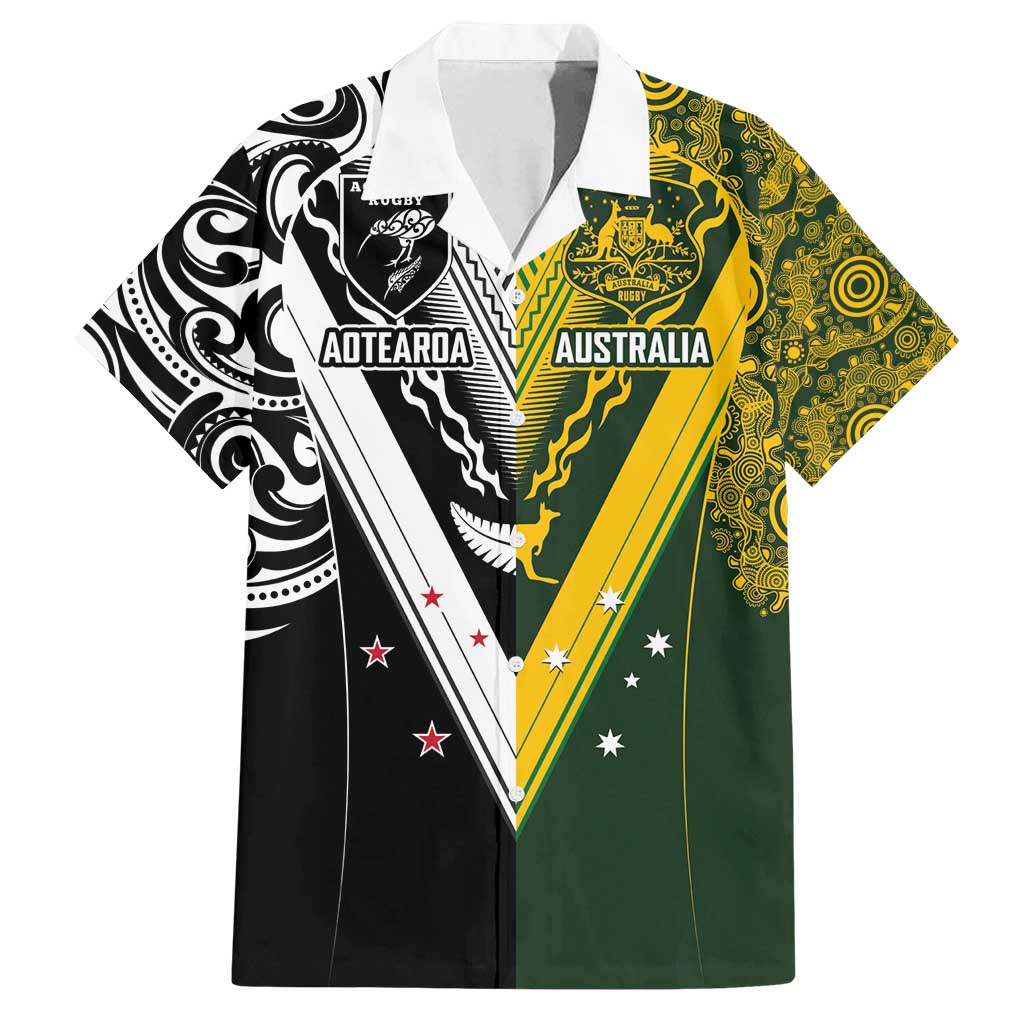 Aotearoa Australia Rugby Custom Family Matching Tank Maxi Dress and Hawaiian Shirt Maori and Aboriginal Art Sporty Style - Polynesian Pride