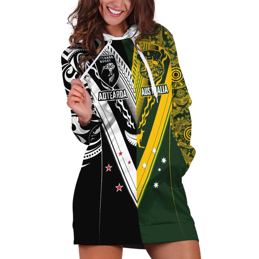 Aotearoa Australia Rugby Custom Hoodie Dress Maori and Aboriginal Art Sporty Style - Polynesian Pride