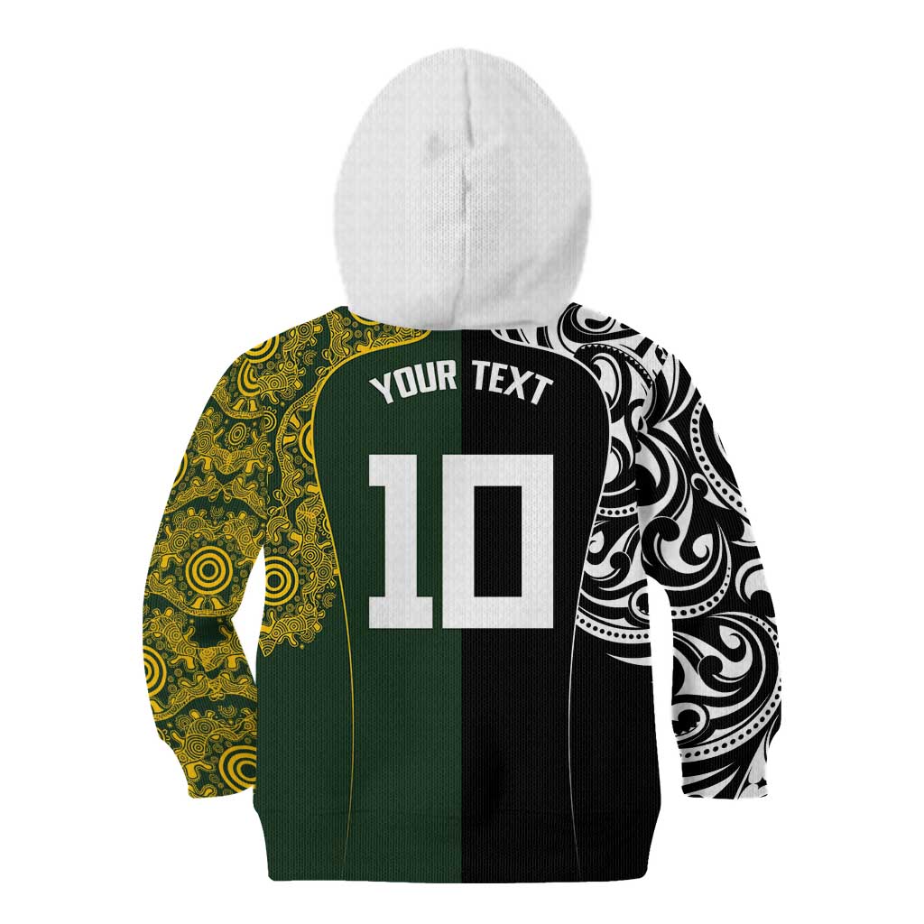 Aotearoa Australia Rugby Custom Kid Hoodie Maori and Aboriginal Art Sporty Style - Polynesian Pride