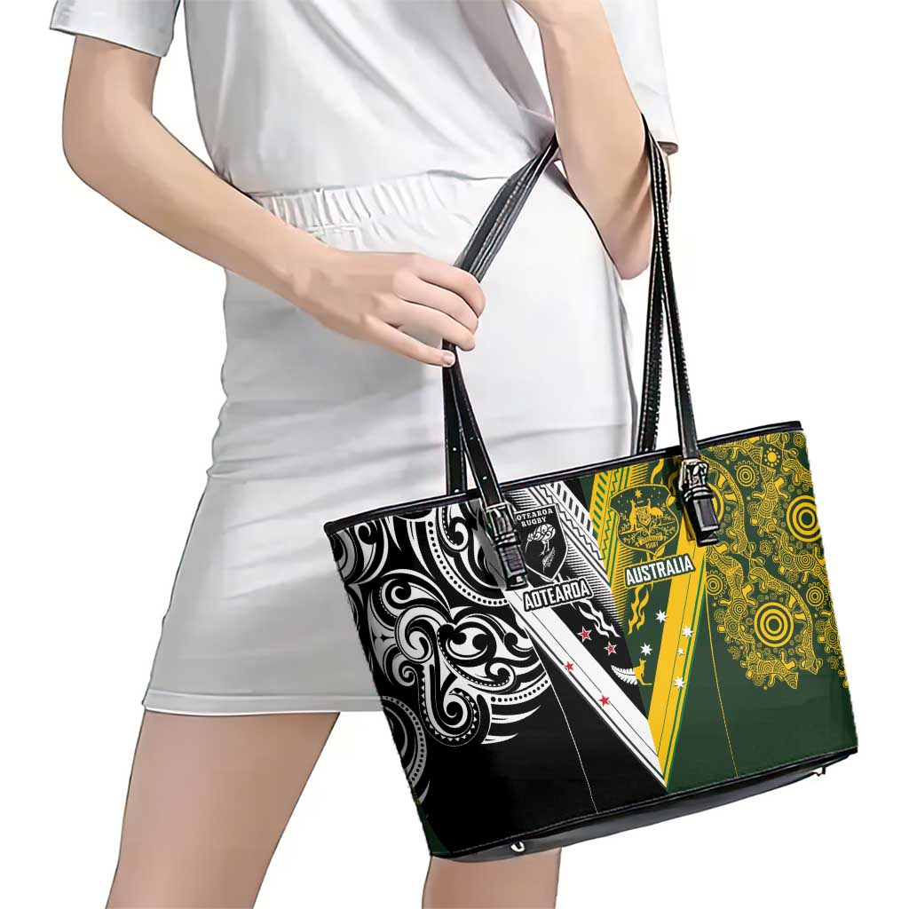 Aotearoa Australia Rugby Leather Tote Bag Maori and Aboriginal Art Sporty Style - Polynesian Pride