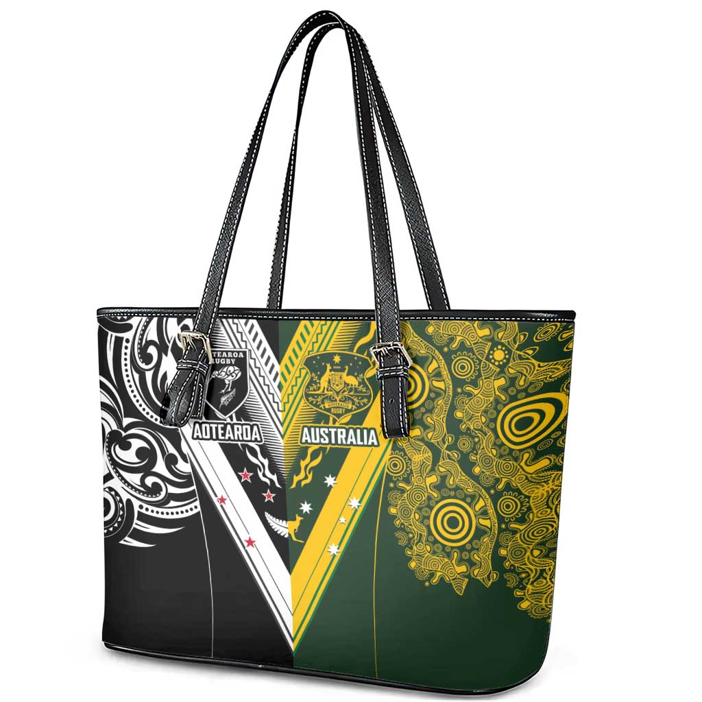 Aotearoa Australia Rugby Leather Tote Bag Maori and Aboriginal Art Sporty Style - Polynesian Pride