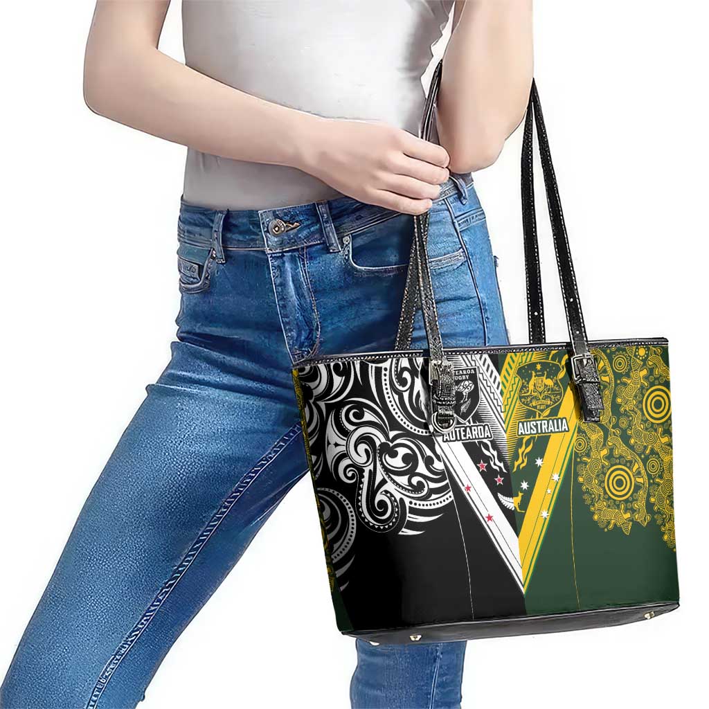 Aotearoa Australia Rugby Leather Tote Bag Maori and Aboriginal Art Sporty Style - Polynesian Pride