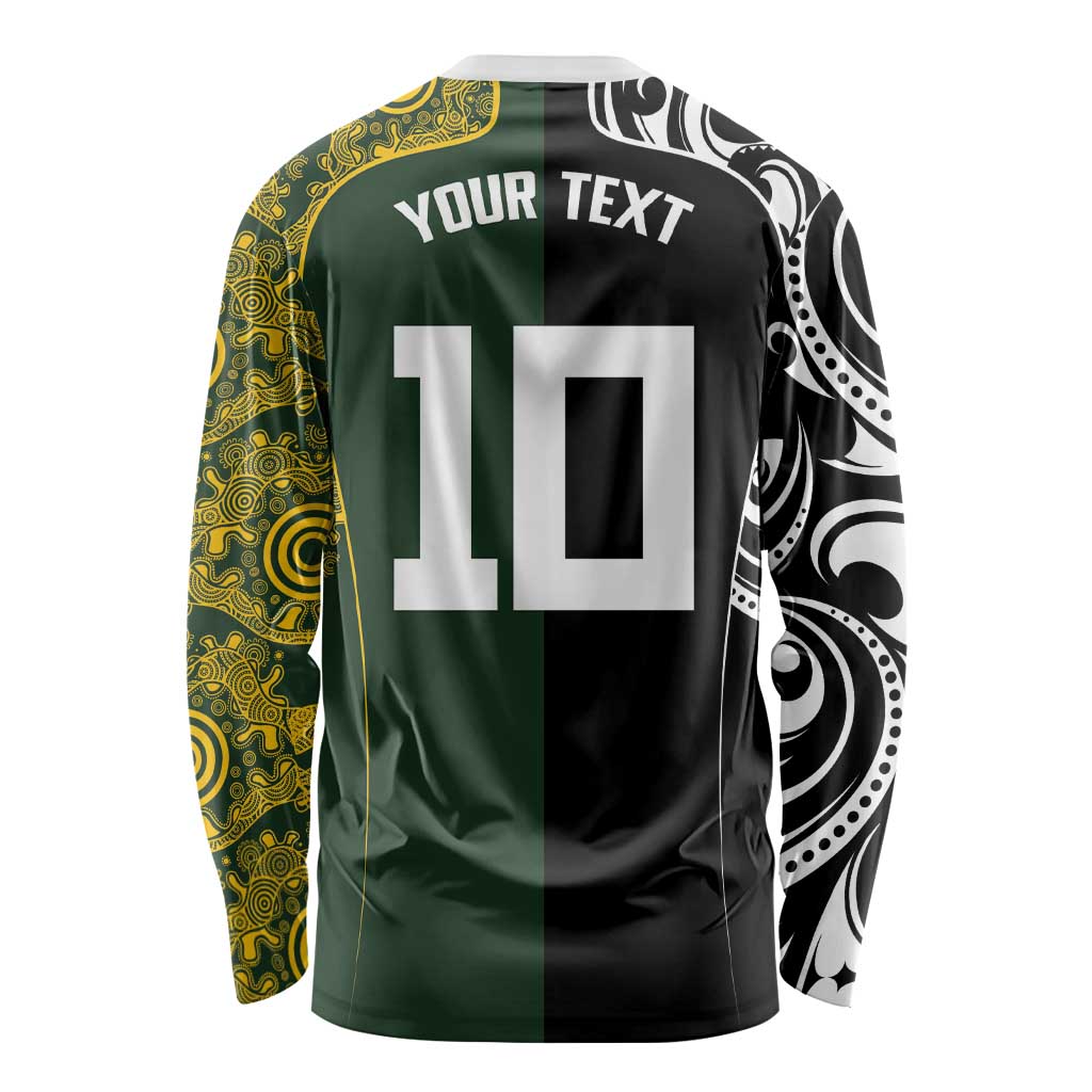 Aotearoa Australia Rugby Custom Long Sleeve Shirt Maori and Aboriginal Art Sporty Style - Polynesian Pride