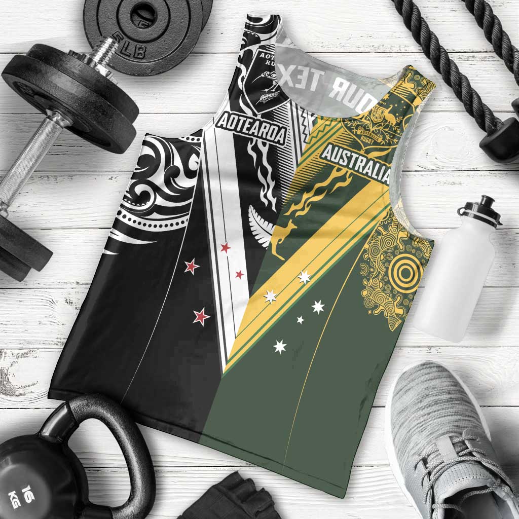 Aotearoa Australia Rugby Custom Men Tank Top Maori and Aboriginal Art Sporty Style - Polynesian Pride