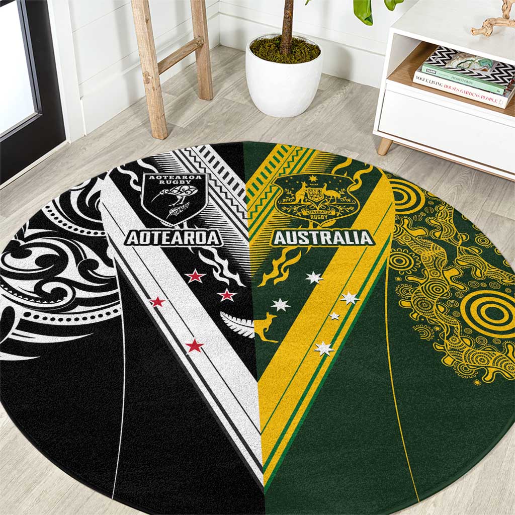 Aotearoa Australia Rugby Round Carpet Maori and Aboriginal Art Sporty Style - Polynesian Pride