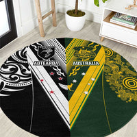 Aotearoa Australia Rugby Round Carpet Maori and Aboriginal Art Sporty Style - Polynesian Pride