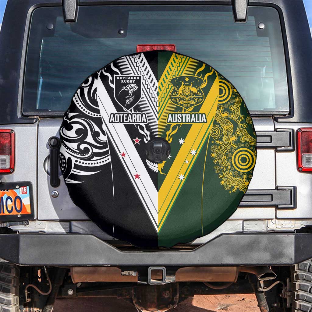 Aotearoa Australia Rugby Spare Tire Cover Maori and Aboriginal Art Sporty Style - Polynesian Pride