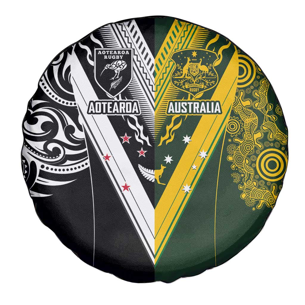 Aotearoa Australia Rugby Spare Tire Cover Maori and Aboriginal Art Sporty Style - Polynesian Pride