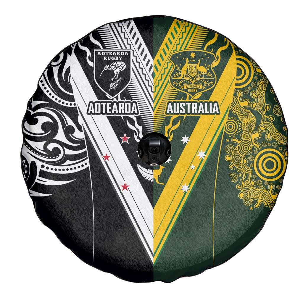 Aotearoa Australia Rugby Spare Tire Cover Maori and Aboriginal Art Sporty Style - Polynesian Pride