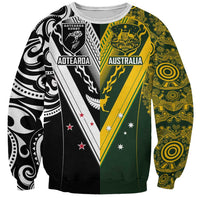 Aotearoa Australia Rugby Custom Sweatshirt Maori and Aboriginal Art Sporty Style - Polynesian Pride