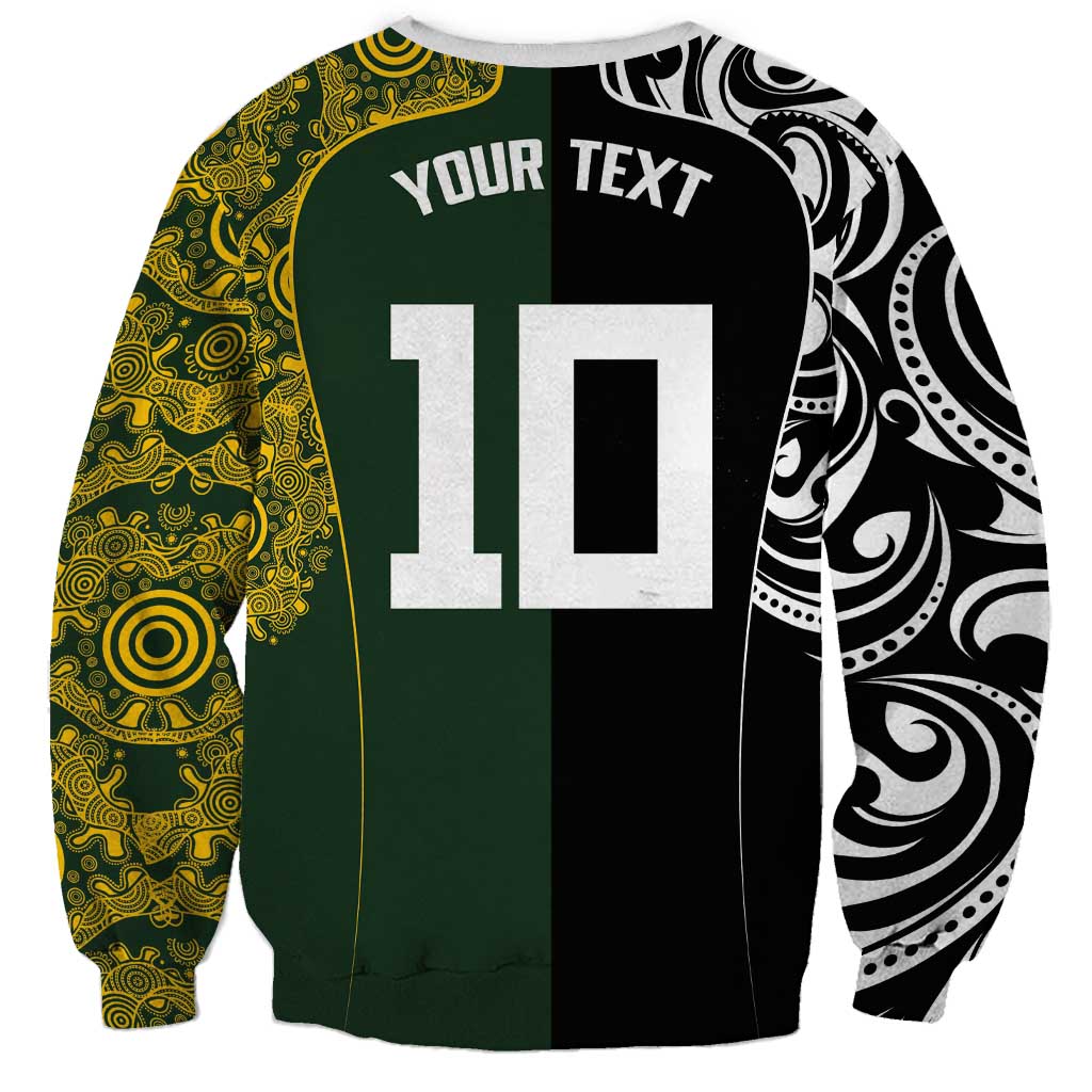 Aotearoa Australia Rugby Custom Sweatshirt Maori and Aboriginal Art Sporty Style - Polynesian Pride