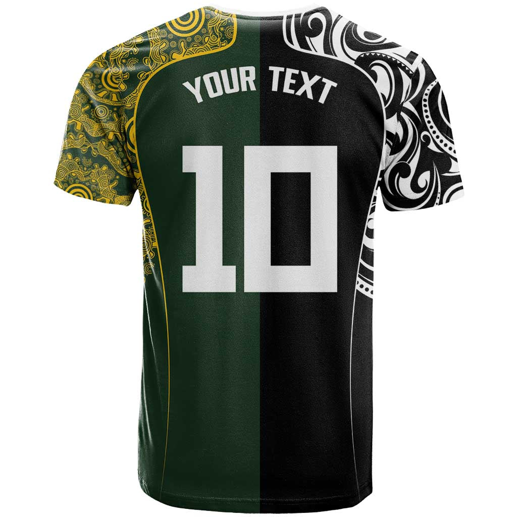 Aotearoa Australia Rugby Custom T Shirt Maori and Aboriginal Art Sporty Style - Polynesian Pride