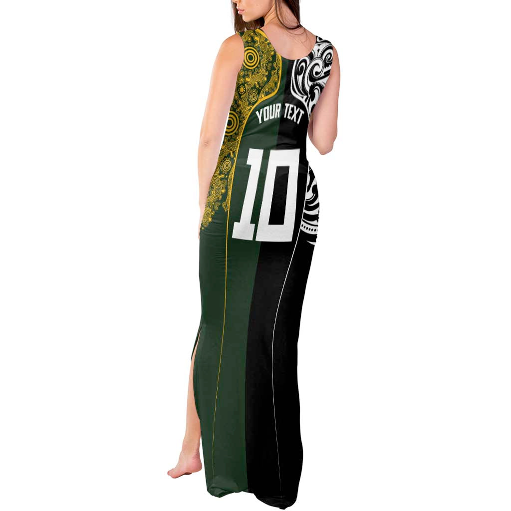 Aotearoa Australia Rugby Custom Tank Maxi Dress Maori and Aboriginal Art Sporty Style - Polynesian Pride