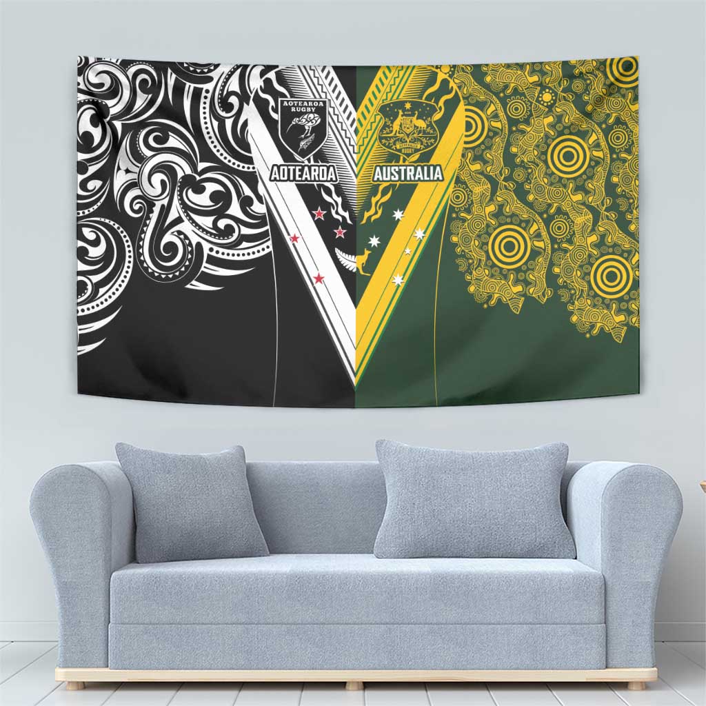 Aotearoa Australia Rugby Tapestry Maori and Aboriginal Art Sporty Style - Polynesian Pride