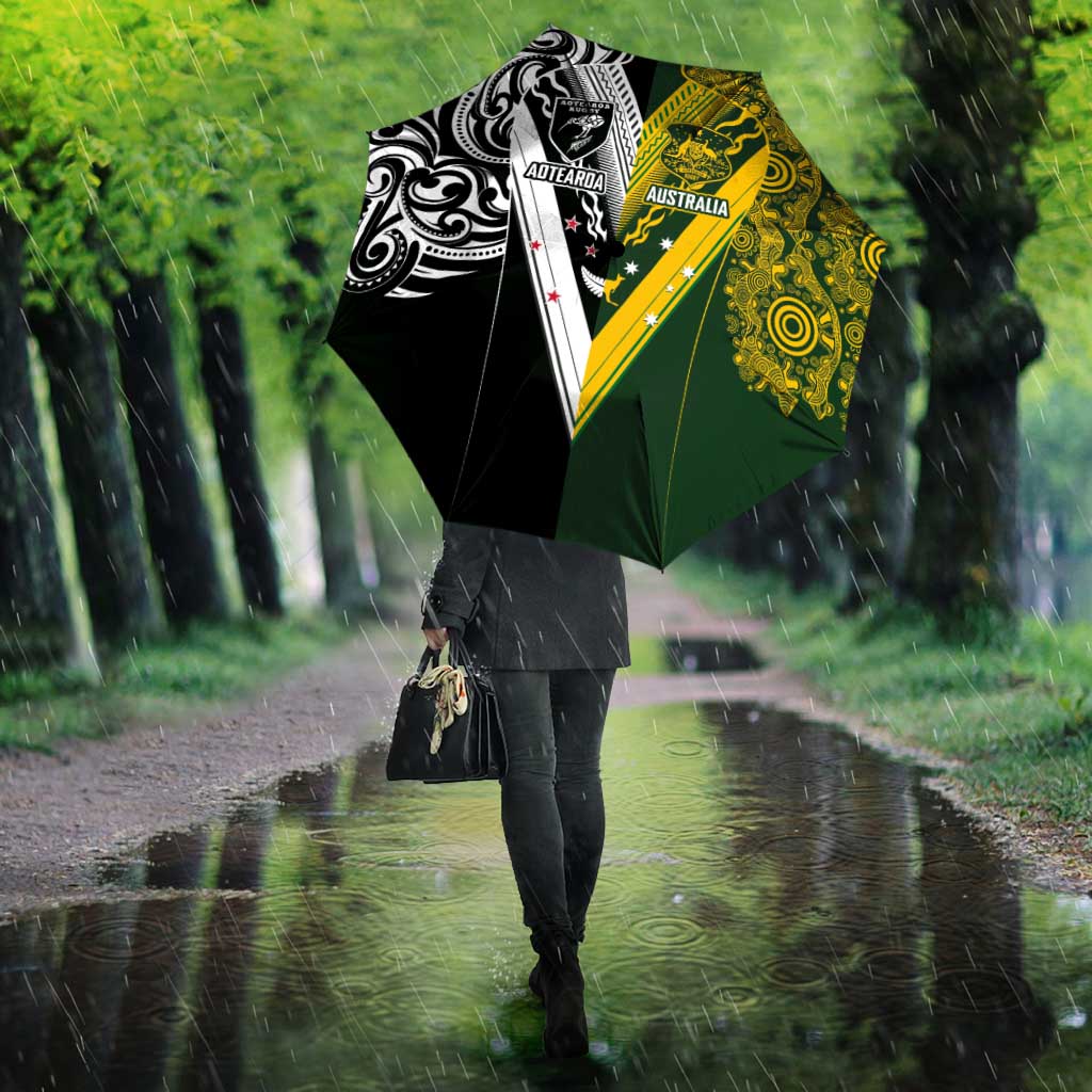Aotearoa Australia Rugby Umbrella Maori and Aboriginal Art Sporty Style - Polynesian Pride