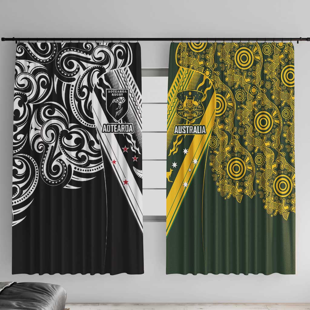 Aotearoa Australia Rugby Window Curtain Maori and Aboriginal Art Sporty Style LT03 With Hooks Green - Polynesian Pride
