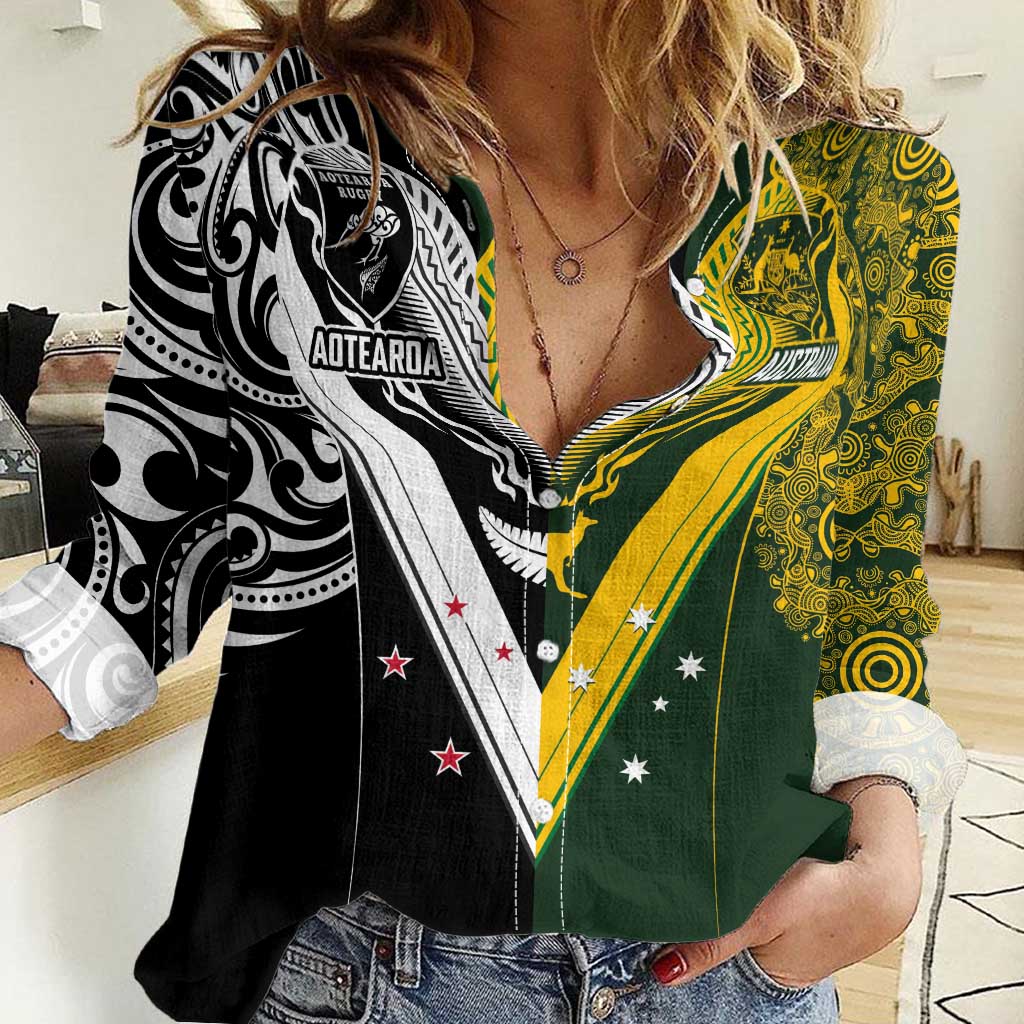 Aotearoa Australia Rugby Custom Women Casual Shirt Maori and Aboriginal Art Sporty Style - Polynesian Pride