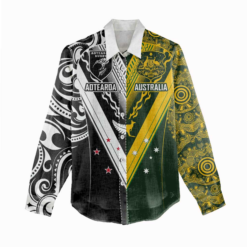 Aotearoa Australia Rugby Custom Women Casual Shirt Maori and Aboriginal Art Sporty Style - Polynesian Pride