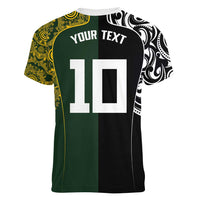 Aotearoa Australia Rugby Custom Women V-Neck T-Shirt Maori and Aboriginal Art Sporty Style LT03 - Polynesian Pride