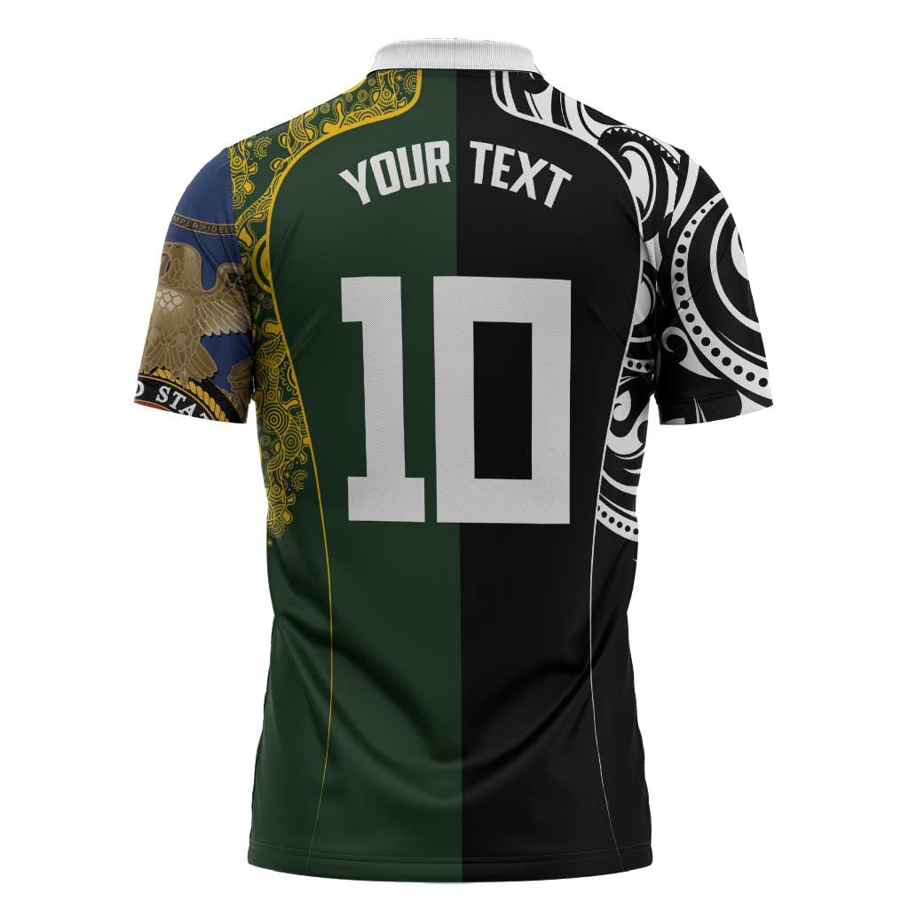 Aotearoa Australia Rugby Custom Zipper Polo Shirt Maori and Aboriginal Art Sporty Style - Polynesian Pride