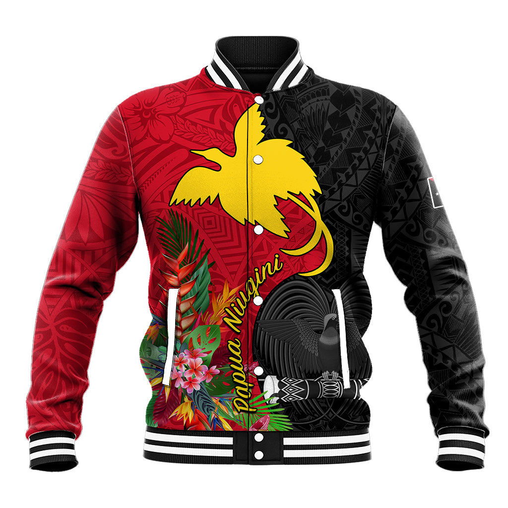 Papua New Guinea Baseball Jacket Birds Of Paradise Mix Tropical Flower Polynesian Pattern LT03 Unisex Red - Polynesian Pride