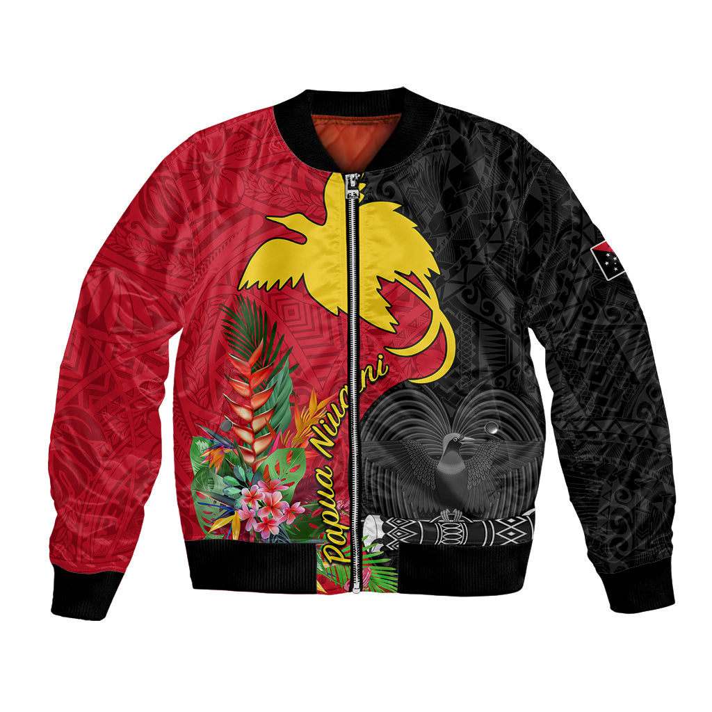 Papua New Guinea Bomber Jacket Birds Of Paradise Mix Tropical Flower Polynesian Pattern LT03 Unisex Red - Polynesian Pride