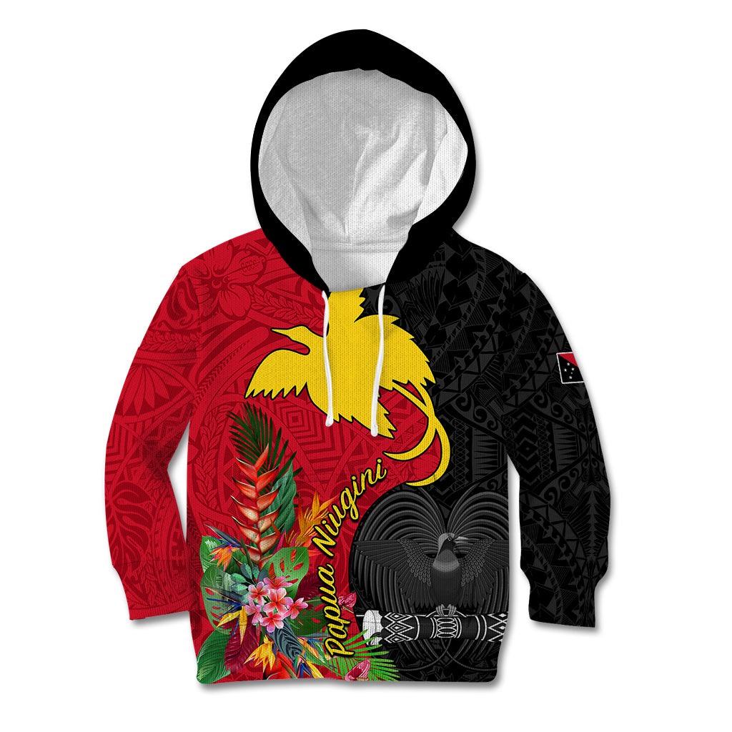 Papua New Guinea Kid Hoodie Birds Of Paradise Mix Tropical Flower Polynesian Pattern LT03 Hoodie Red - Polynesian Pride