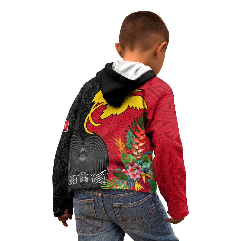 Papua New Guinea Kid Hoodie Birds Of Paradise Mix Tropical Flower Polynesian Pattern LT03 - Polynesian Pride