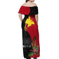 Papua New Guinea Off Shoulder Maxi Dress Birds Of Paradise Mix Tropical Flower Polynesian Pattern LT03 - Polynesian Pride
