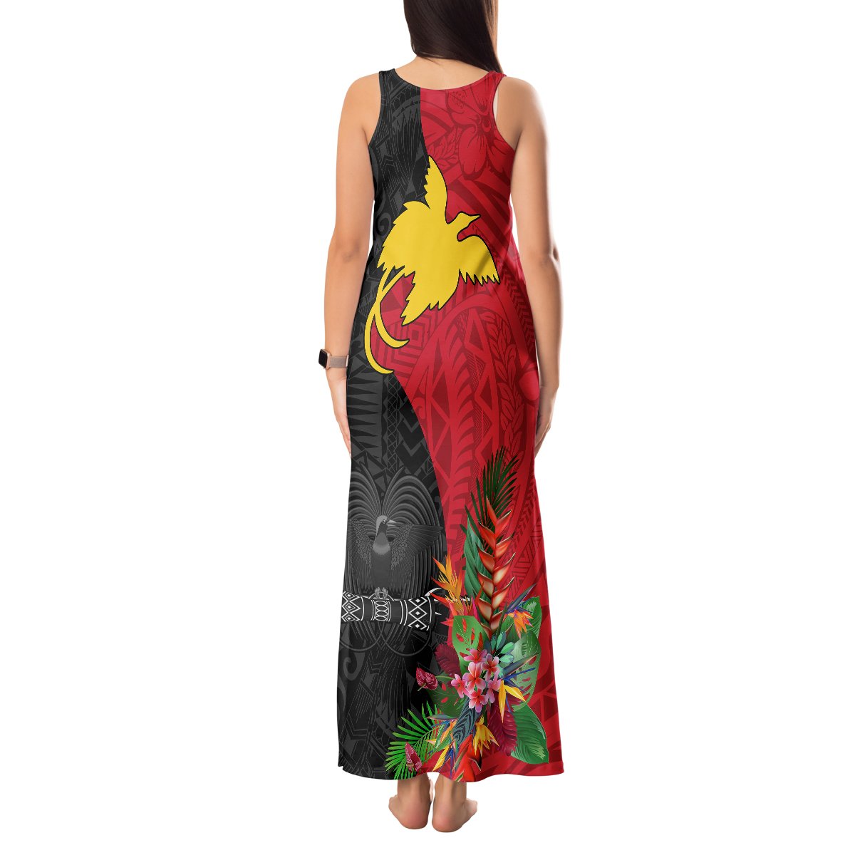 Papua New Guinea Tank Maxi Dress Birds Of Paradise Mix Tropical Flower Polynesian Pattern LT03 - Polynesian Pride