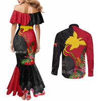Custom Papua New Guinea Couples Matching Mermaid Dress and Long Sleeve Button Shirts Birds Of Paradise Mix Tropical Flower Polynesian Pattern LT03 - Polynesian Pride