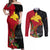 Custom Papua New Guinea Couples Matching Off Shoulder Maxi Dress and Long Sleeve Button Shirts Birds Of Paradise Mix Tropical Flower Polynesian Pattern LT03 Red - Polynesian Pride