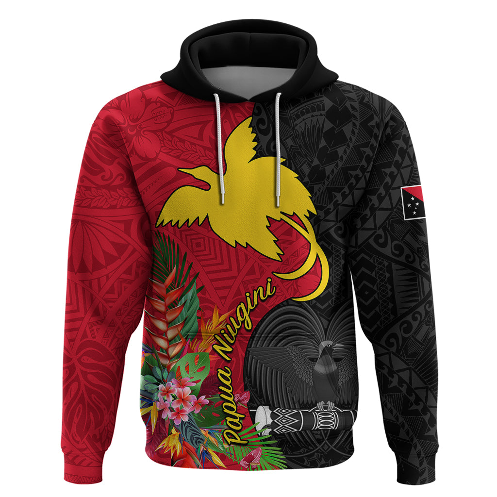 Custom Papua New Guinea Hoodie Birds Of Paradise Mix Tropical Flower Polynesian Pattern LT03 Pullover Hoodie Red - Polynesian Pride