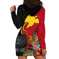 Custom Papua New Guinea Hoodie Dress Birds Of Paradise Mix Tropical Flower Polynesian Pattern LT03 - Polynesian Pride