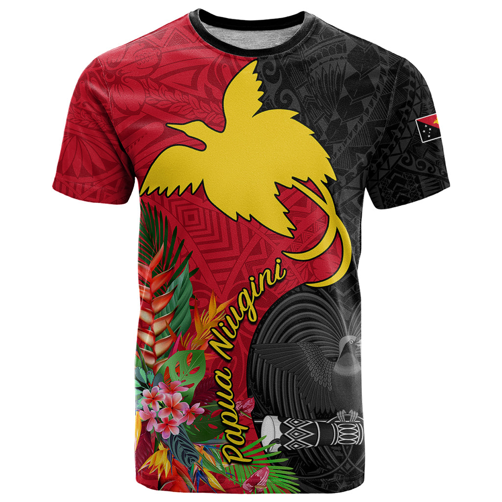 Custom Papua New Guinea T Shirt Birds Of Paradise Mix Tropical Flower Polynesian Pattern LT03 Red - Polynesian Pride