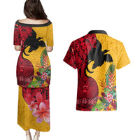 Papua New Guinea Couples Matching Puletasi Dress and Hawaiian Shirt Birds Of Paradise Mix Tropical Flower Polynesian Pattern LT03 - Polynesian Pride