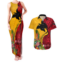 Papua New Guinea Couples Matching Tank Maxi Dress and Hawaiian Shirt Birds Of Paradise Mix Tropical Flower Polynesian Pattern LT03 Yellow - Polynesian Pride